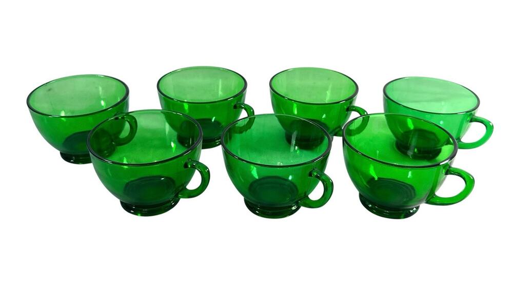Vintage Anchor Hocking Forest Green Glass Punch Cups Set of 7